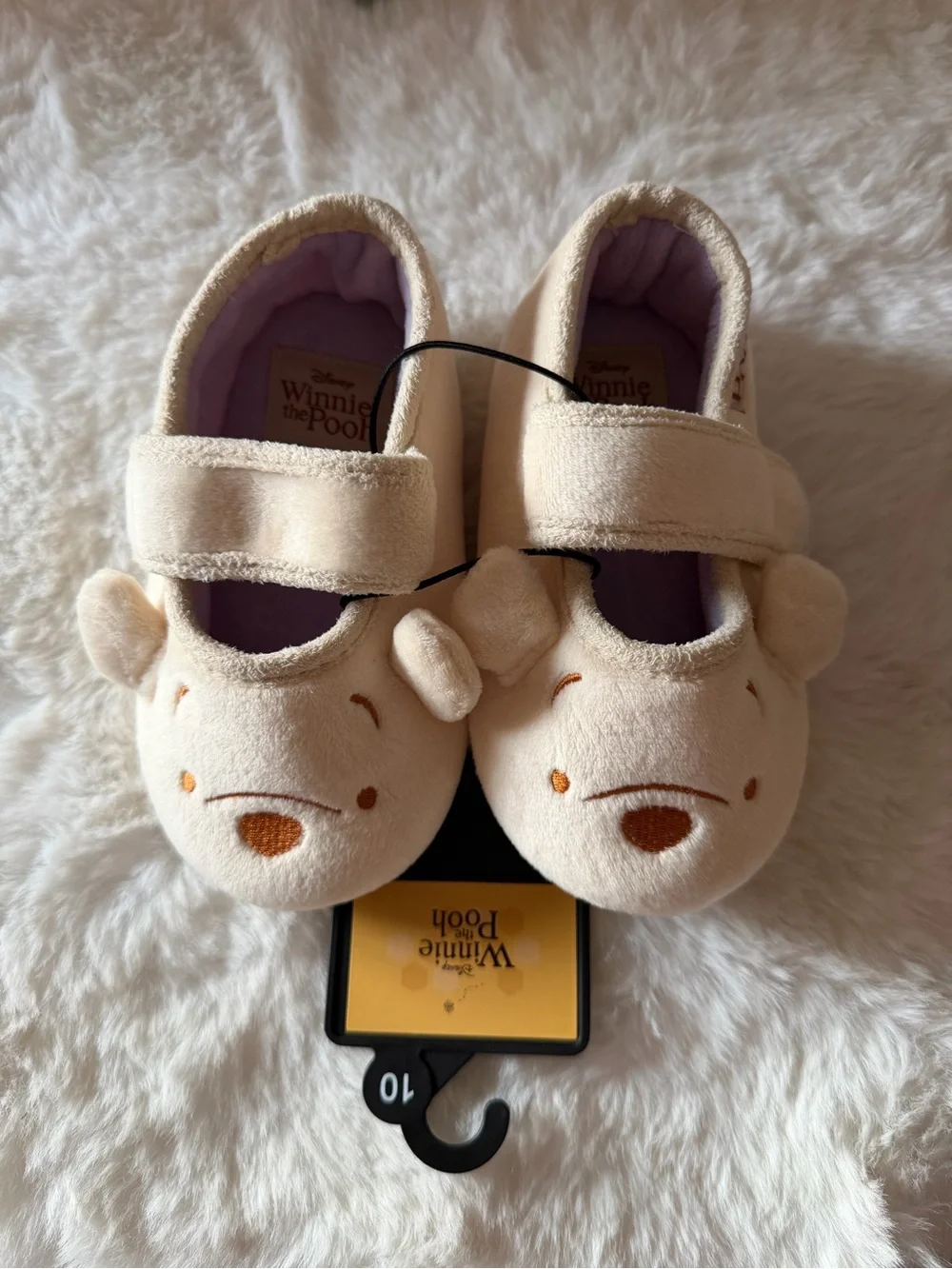 Disney Cream Winnie the Pooh Plush Mary Jane Kids Slippers